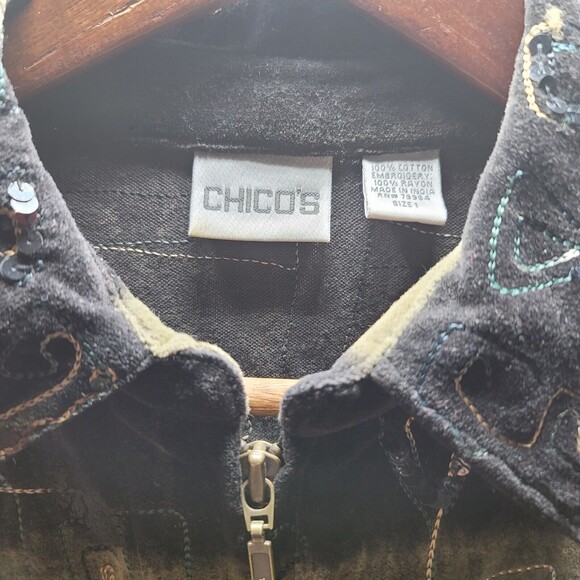 Chicos Black Embroidered With Sequins Full Zip Jacket Womens Size 1 - Picture 3 of 8